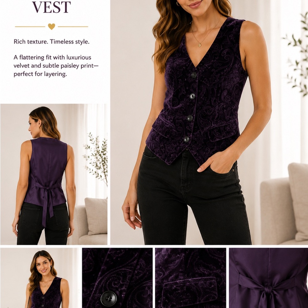 Lafayette 148 New York Velvet Paisley Vest in Deep Purple
